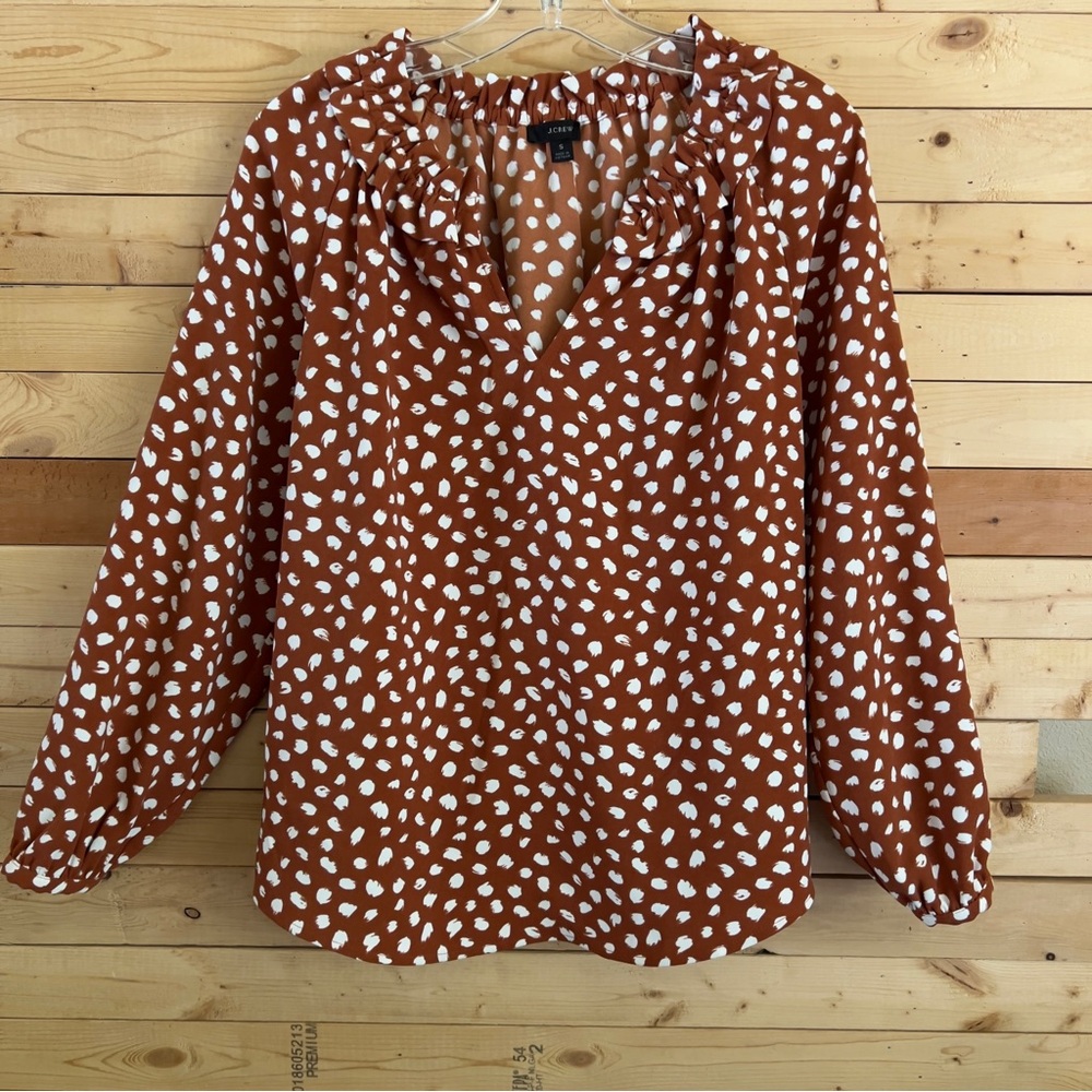 J. Crew Women’s NWOT Drapey Ruffle Elastic Vneck Brushstroke Pattern top size S